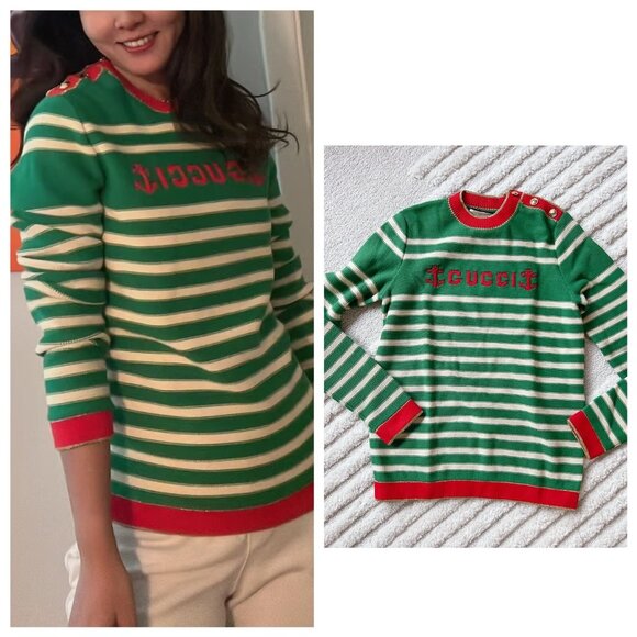 Gucci Logo stripe Green Red sweater Size XS $1350 - New - Authentic - Picture 1 of 9